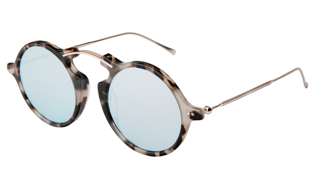 Roma II Sunglasses side view in White Tortoise / Silver Flat Mirror