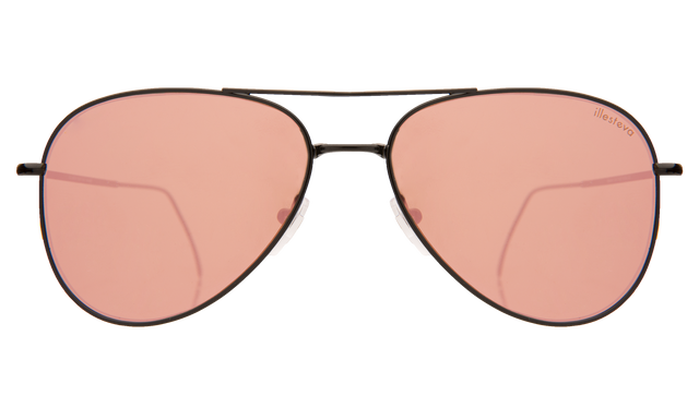 Wooster Sunglasses in Black with Bright Rose Flat Mirror