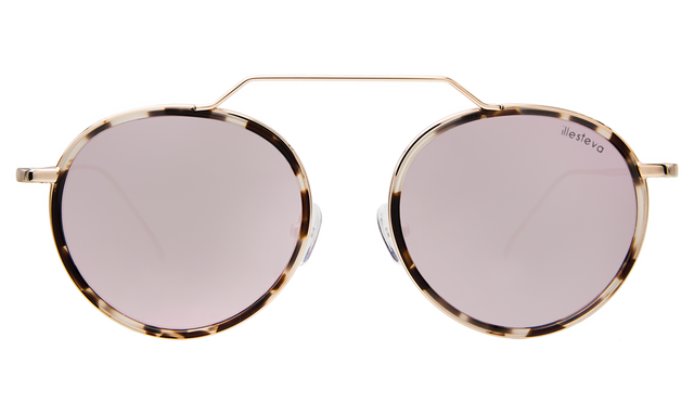 Wynwood Ace Sunglasses front view in White Tortoise/Gold with Bright Rose Flat Mirror