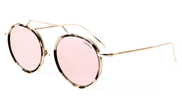 Wynwood Ace Sunglasses side view in White Tortoise/Gold / Bright Rose Flat Mirror