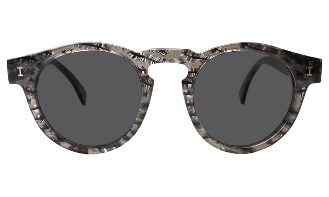 Leonard (Classic Flex Hinge) Sunglasses Side Profile in Black Frost / Grey